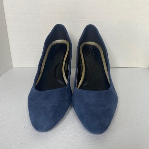 Aerosoles Martha Stewart Bette Navy Suede Leather Block Heel Classic Pump - Picture 2 of 16